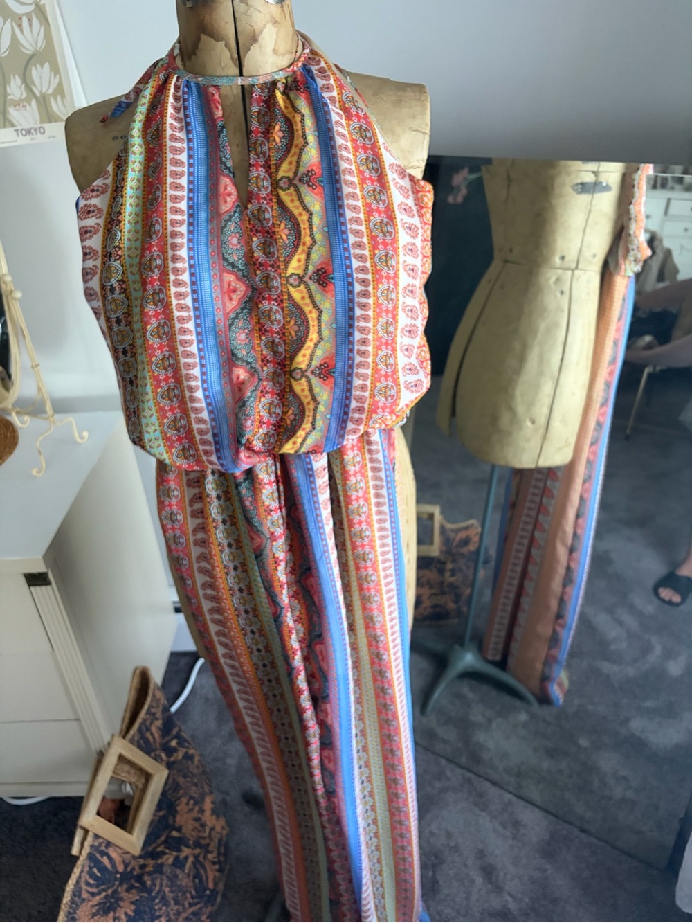 Mimi Chica Boho Stripe Halter Jumpsuit in Multi-Color